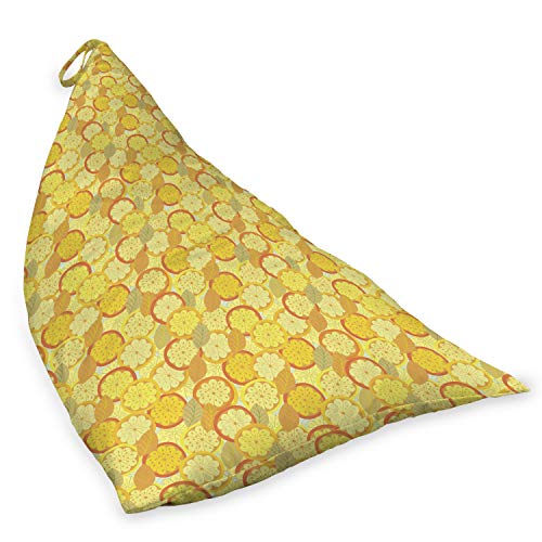 Lunarable Yellow and Brown Lounger Chair Bag, Citrus Fruit Pattern Lemon and Oranges in Hand Drawn Style, High Capacity Storage with Handle Container, Lounger Size, Yellow Pale Brown Khaki