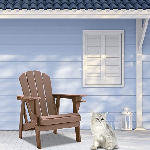 Restcozi Adirondack Chairs, HDPE All-Weather Adirondack Chair, Fire Pit Chairs (Traditional, Teak)