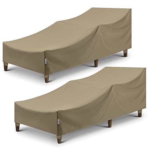 SunPatio Outdoor Chaise Lounge Covers, 2 Pack Patio Chaise Cover 84" L x 30" W x 24" H, Heavy Duty Waterproof Beach Chair Cover with Seam Taped, Helpful Air Vents, All Weather Protection, Taupe