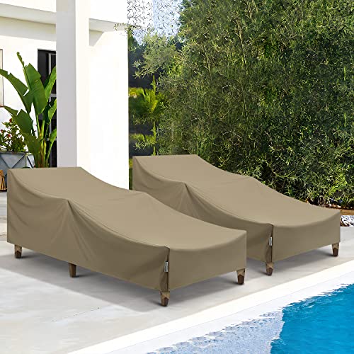 SunPatio Outdoor Chaise Lounge Covers, 2 Pack Patio Chaise Cover 84" L x 30" W x 24" H, Heavy Duty Waterproof Beach Chair Cover with Seam Taped, Helpful Air Vents, All Weather Protection, Taupe