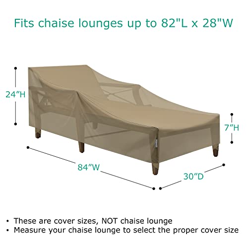SunPatio Outdoor Chaise Lounge Covers, 2 Pack Patio Chaise Cover 84" L x 30" W x 24" H, Heavy Duty Waterproof Beach Chair Cover with Seam Taped, Helpful Air Vents, All Weather Protection, Taupe