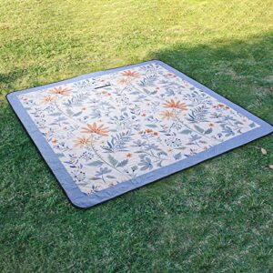 DEWUR Picnic Blankets 79"x79" Extra Large Outdoor Blanket Beach Blanket Waterproof SandProof Picnic Mat Washable Foldable Portable for Grass Lawn Beach Camping (White with Flowers)