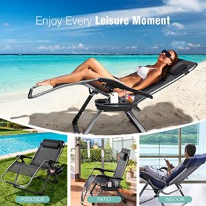 Raynesys Zero Gravity Chair, Premium Adjustable Reclining Patio Lounge Chair Lawn Recliner with Detachable Cushion, Side Table and Headrest for Indoor Outdoor, Supports Over 440lbs, Black+Blue