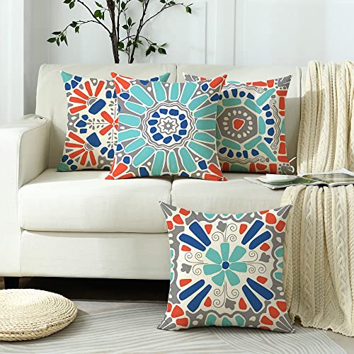 Cirzone Outdoor Pillow Covers 18x18 Set of 4 Waterproof Outdoor Pillows Couch Throw Pillow Covers Morden Boho Decorative Pillow Covers Decorations for Patio, Garden, Home