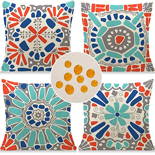 Cirzone Outdoor Pillow Covers 18x18 Set of 4 Waterproof Outdoor Pillows Couch Throw Pillow Covers Morden Boho Decorative Pillow Covers Decorations for Patio, Garden, Home