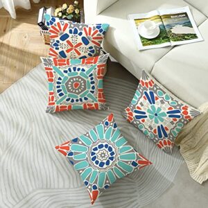 Cirzone Outdoor Pillow Covers 18x18 Set of 4 Waterproof Outdoor Pillows Couch Throw Pillow Covers Morden Boho Decorative Pillow Covers Decorations for Patio, Garden, Home