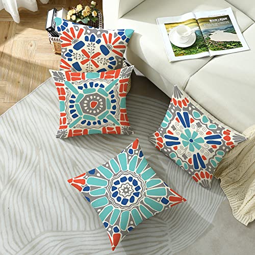 Cirzone Outdoor Pillow Covers 18x18 Set of 4 Waterproof Outdoor Pillows Couch Throw Pillow Covers Morden Boho Decorative Pillow Covers Decorations for Patio, Garden, Home