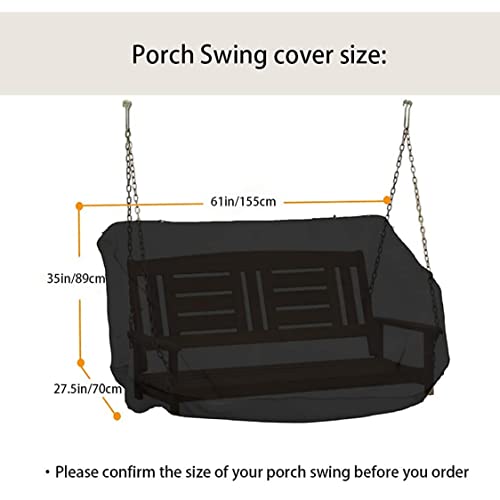 Eioflia Hanging Porch Swing Cover Waterproof Outdoor Swing Cover Patio Furniture Cover,Patio Swing Cover, Canopy Cover Hanging Swing Hammock, Black, 155 * 70 Cm/ 61.02 * 27.56''