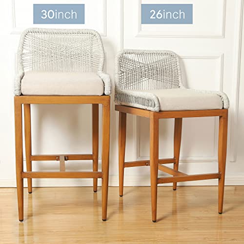 Letusto 30" Rope Woven Bar & Counter Stools – Modern Patio Aluminum Frame Chair Suitable Kitchen Island, Patio, Porch, Restaurant etc. Indoor and Outdoor (Cross Woven Design, 30"(Bar Height))