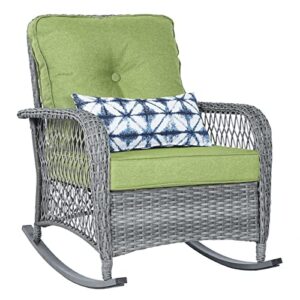 vonzoy outdoor rocking chairs, wicker patio furniture with green thickened cushion for porch balcony deck