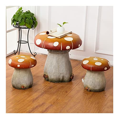 FRP Table and Chair Set, Patio/Garden/Nursery Garden Table and Chair Kit, Creative Mushroom Side Table (Size : Set of 3)