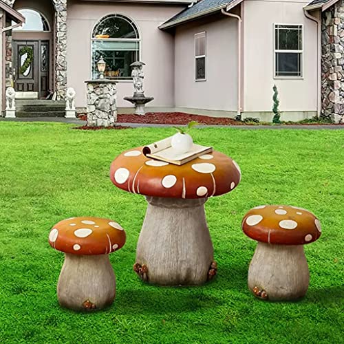 FRP Table and Chair Set, Patio/Garden/Nursery Garden Table and Chair Kit, Creative Mushroom Side Table (Size : Set of 3)