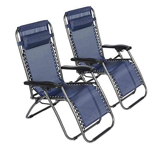 LUCKYERMORE 2-Pack Zero Gravity Chair Folding Lightweight Patio Lawn Recliners Heavy Duty Chaise Lounge Chairs, Blue