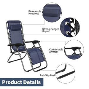 LUCKYERMORE 2-Pack Zero Gravity Chair Folding Lightweight Patio Lawn Recliners Heavy Duty Chaise Lounge Chairs, Blue