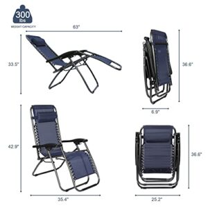 LUCKYERMORE 2-Pack Zero Gravity Chair Folding Lightweight Patio Lawn Recliners Heavy Duty Chaise Lounge Chairs, Blue