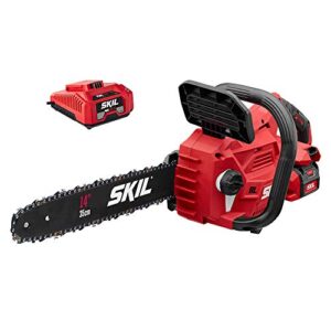 skil pwr core 40 brushless 40v 14” lightweight chainsaw kit with tool-free chain tension & auto lubrication, includes 2.5ah battery and auto pwr jump charger – cs4555-10