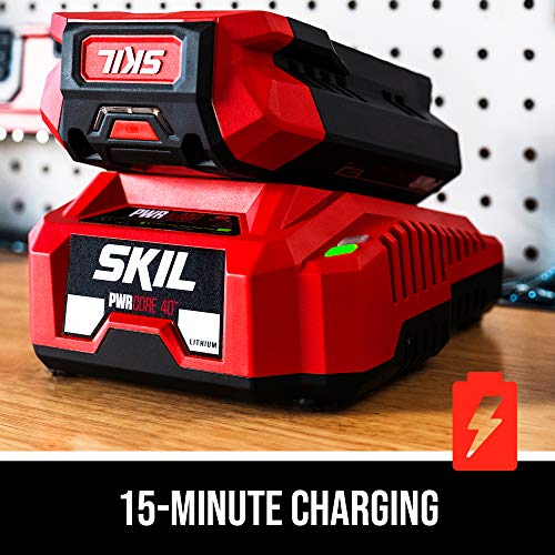 SKIL PWR CORE 40 Brushless 40V 14” Lightweight Chainsaw Kit with Tool-free Chain Tension & Auto Lubrication, Includes 2.5Ah Battery and Auto PWR Jump Charger - CS4555-10