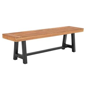 sophia & william outdoor patio acacia wood bench 63.0″ l x 14.4″ w x 17.9″ h, oil finished backless wooden garden park bench for patio porch, modern slim outdoor dining furniture,teak color