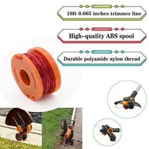 WA0010 Replacement Trimmer Spool, Edger Spool Compatible with Worx Trimmer String, Weed Eater String WG180 Spool Refills 10ft 0.065 Inch Trimmer Line, GT Spools, WA0004 Spool, Weed Wacker Parts