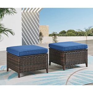 hummuh outdoor ottomans for patio set of 2 pe wicker steel frame outdoor footstool for patio, backyard, additional seating, side tables with removable weather-resistant cushions