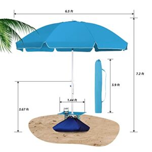 ROWHY 7.5FT Beach Umbrella with Cup Holder and Sand Bags Portable Outdoor Heavy Duty Sunshade Umbrella with Sand Anchor & Tilt System, Wind Resistant for Sand, Beach,Patio,Yard, Classic SKY BLUE