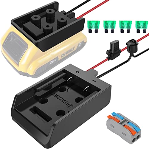 Power Wheel Adapter with Fuse&Switch for Dewalt 20V Battery, Non-Blown Tight Battery Adapter with 4Pcs 30A Fuse and Wire Terminal, 12 AWG Wire, DIY Use for Truck, Robotics, RC Toys and Work Lights