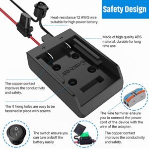 Power Wheel Adapter with Fuse&Switch for Dewalt 20V Battery, Non-Blown Tight Battery Adapter with 4Pcs 30A Fuse and Wire Terminal, 12 AWG Wire, DIY Use for Truck, Robotics, RC Toys and Work Lights