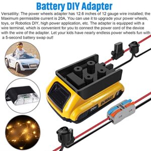 Power Wheel Adapter with Fuse&Switch for Dewalt 20V Battery, Non-Blown Tight Battery Adapter with 4Pcs 30A Fuse and Wire Terminal, 12 AWG Wire, DIY Use for Truck, Robotics, RC Toys and Work Lights