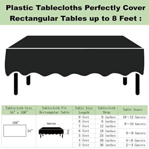 Plastic Black Tablecloths 3 Pack Disposable Table Covers 54 x 108 Inches Pitch Onyx Black Table Cloths for Parties Birthdays Weddings Anniversary BBQ Picnic, Fits 6 to 8 Foot Rectangle Tables