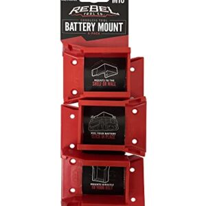 RebelToolCo Battery Holder Wall Mount (6 Pack) Battery Holder Mounts. Compatible with M18 Milwaukee Cordless Batteries. Tool Holder Storage Organizer for Battery, Accessories, & Tool Organization.