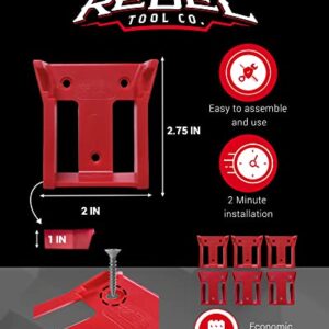 RebelToolCo Battery Holder Wall Mount (6 Pack) Battery Holder Mounts. Compatible with M18 Milwaukee Cordless Batteries. Tool Holder Storage Organizer for Battery, Accessories, & Tool Organization.