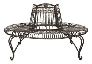 safavieh pat5019a collection abia antique white wrought iron 50″ outdoor tree bench, rustic brown