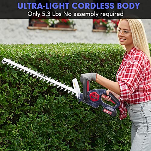 Dextra Cordless Hedge Trimmer, 20V Battery Bush Trimmer Electric Hedge Trimmer for Pruning, 24'' Dual-Action Blade, 2.0Ah Battery & Fast Charger Included, Bush Trimmer for Shrub Branch and Lawn