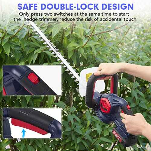 Dextra Cordless Hedge Trimmer, 20V Battery Bush Trimmer Electric Hedge Trimmer for Pruning, 24'' Dual-Action Blade, 2.0Ah Battery & Fast Charger Included, Bush Trimmer for Shrub Branch and Lawn