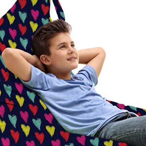ambesonne valentine’s day lounger chair bag, romantic colorful hearts love happiness theme valentine’s day illustration, high capacity storage with handle container, lounger size, multicolor