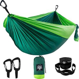 double hammock for camping, travel and hiking – 2 person outdoor hammock – lightweight & portable yet heavy duty with straps included for easy hanging from trees – great camping gifts for men & women