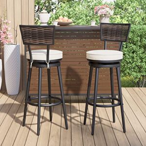 patiofestival patio swivel bar stools outdoor bar height chairs armless rattan back all-weather patio furniture with cushion,2 pack
