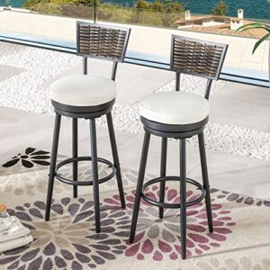 PatioFestival Patio Swivel Bar Stools Outdoor Bar Height Chairs Armless Rattan Back All-Weather Patio Furniture with Cushion,2 Pack