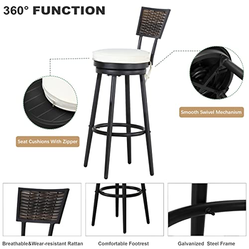 PatioFestival Patio Swivel Bar Stools Outdoor Bar Height Chairs Armless Rattan Back All-Weather Patio Furniture with Cushion,2 Pack