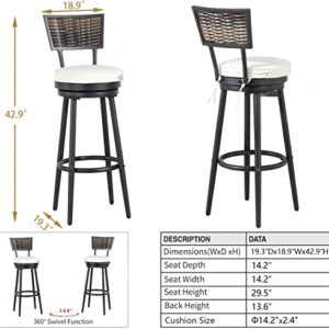 PatioFestival Patio Swivel Bar Stools Outdoor Bar Height Chairs Armless Rattan Back All-Weather Patio Furniture with Cushion,2 Pack