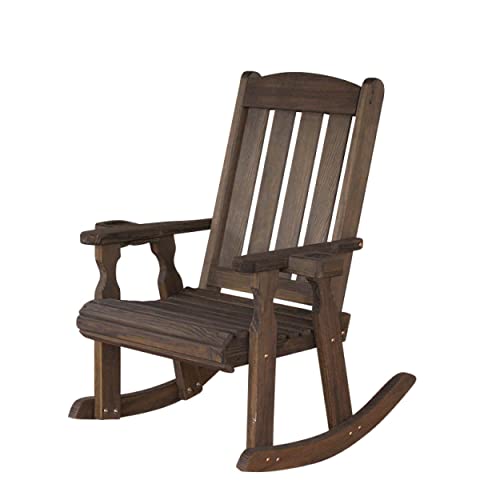 Amish Heavy Duty 600 Lb Mission Pressure Treated Rocking Chair with Cupholders (Dark Walnut Stain)