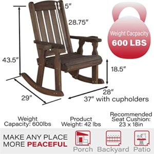 Amish Heavy Duty 600 Lb Mission Pressure Treated Rocking Chair with Cupholders (Dark Walnut Stain)