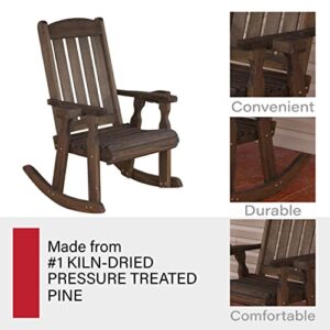 Amish Heavy Duty 600 Lb Mission Pressure Treated Rocking Chair with Cupholders (Dark Walnut Stain)