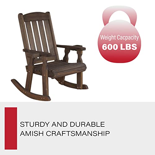 Amish Heavy Duty 600 Lb Mission Pressure Treated Rocking Chair with Cupholders (Dark Walnut Stain)
