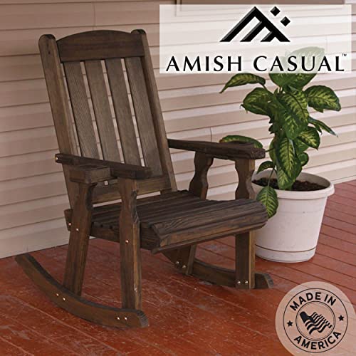 Amish Heavy Duty 600 Lb Mission Pressure Treated Rocking Chair with Cupholders (Dark Walnut Stain)