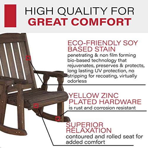 Amish Heavy Duty 600 Lb Mission Pressure Treated Rocking Chair with Cupholders (Dark Walnut Stain)