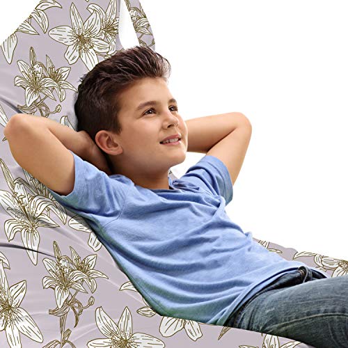 Ambesonne Floral Lounger Chair Bag, Repetitive Mosaic Tile Pattern of Freesia Flowers Romantic Theme, High Capacity Storage with Handle Container, Lounger Size, Pale Ceil Blue White