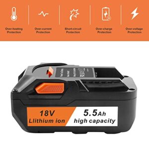 ARyee 2PACK 18-Volt 5.5Ah Lithium Ion Battery Replacement for RIDGID R840087 R840083 R840086 R840084 AC840085 AC840087P RIDGID 18V Drill (2)