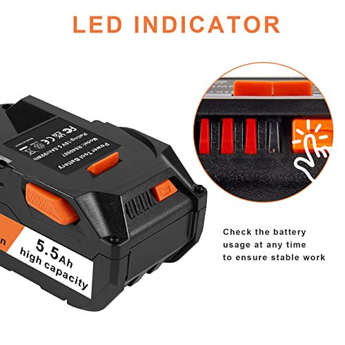 ARyee 2PACK 18-Volt 5.5Ah Lithium Ion Battery Replacement for RIDGID R840087 R840083 R840086 R840084 AC840085 AC840087P RIDGID 18V Drill (2)