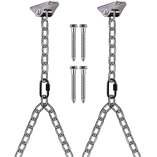 BeneLabel Set of 2 Heavy Duty Porch Swing Hanging Chain Kit, Hammock Chair Hardware for Indoor Outdoor Playground Hanging Chair Hammock Chair Punching Bags, 4 Screws for Wooden, 1000LB Capacity, 81"